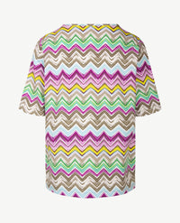 Rabe - Ronde hals - Zigzag met lila, kahki, wit en groen