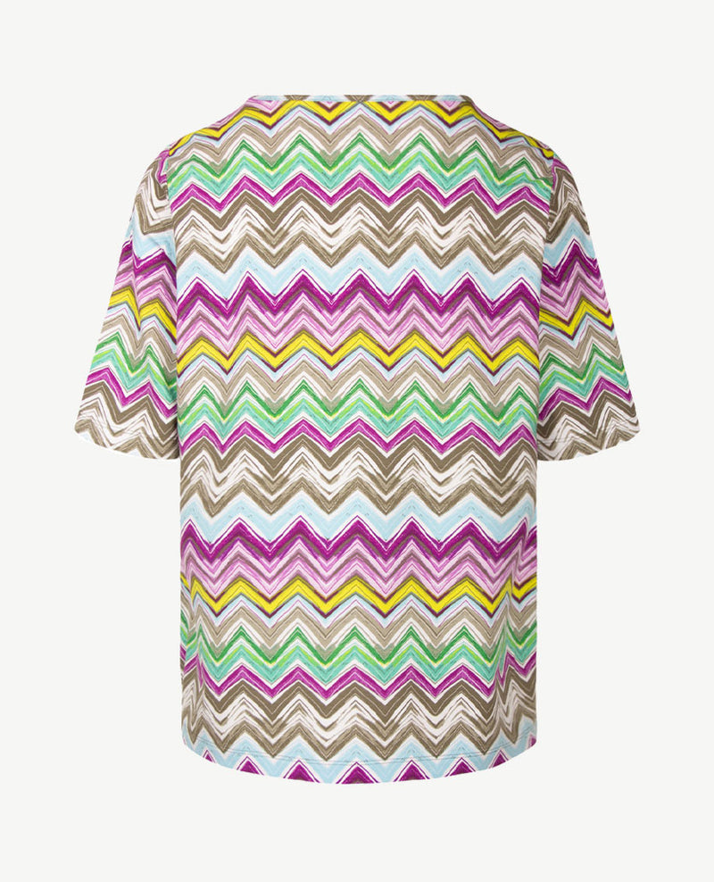Rabe - Ronde hals - Zigzag met lila, kahki, wit en groen