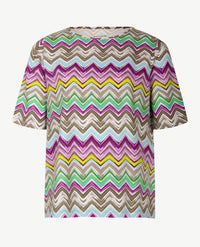 Rabe - Ronde hals - Zigzag met lila, kahki, wit en groen