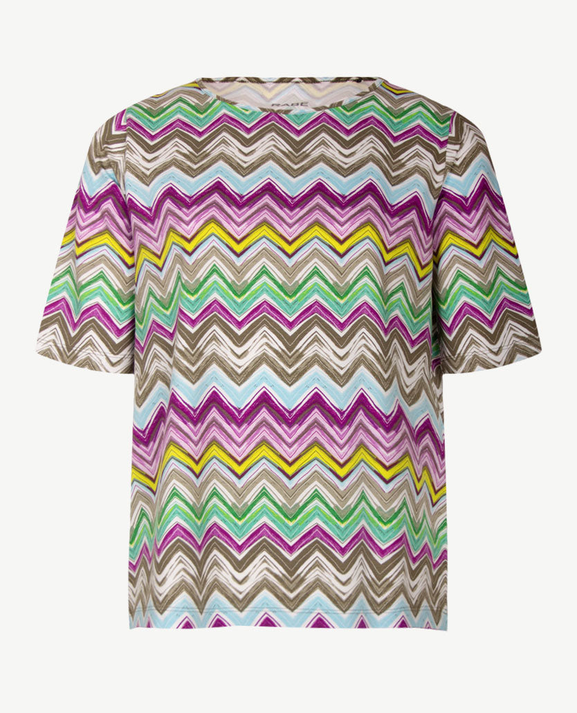 Rabe - Ronde hals - Zigzag met lila, kahki, wit en groen