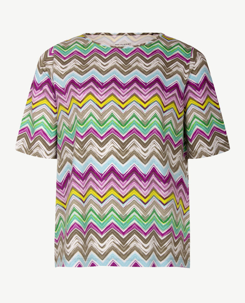 Rabe - Ronde hals - Zigzag met lila, kahki, wit en groen