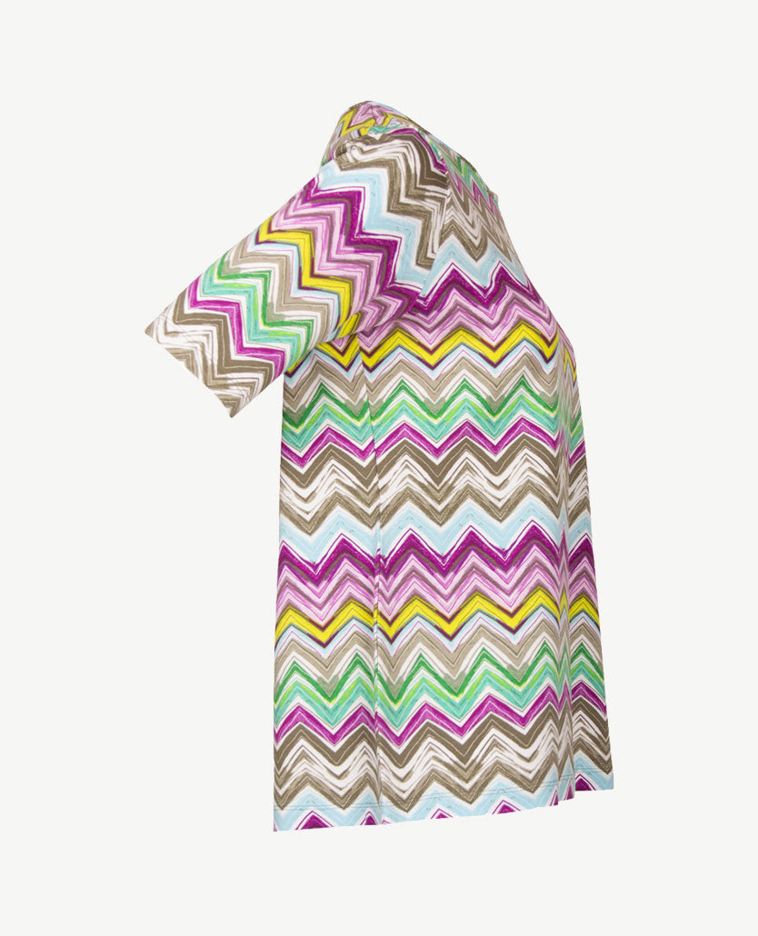 Rabe - Ronde hals - Zigzag met lila, kahki, wit en groen