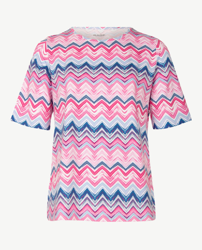 Rabe - Ronde hals - Zigzag met rose blue en wit