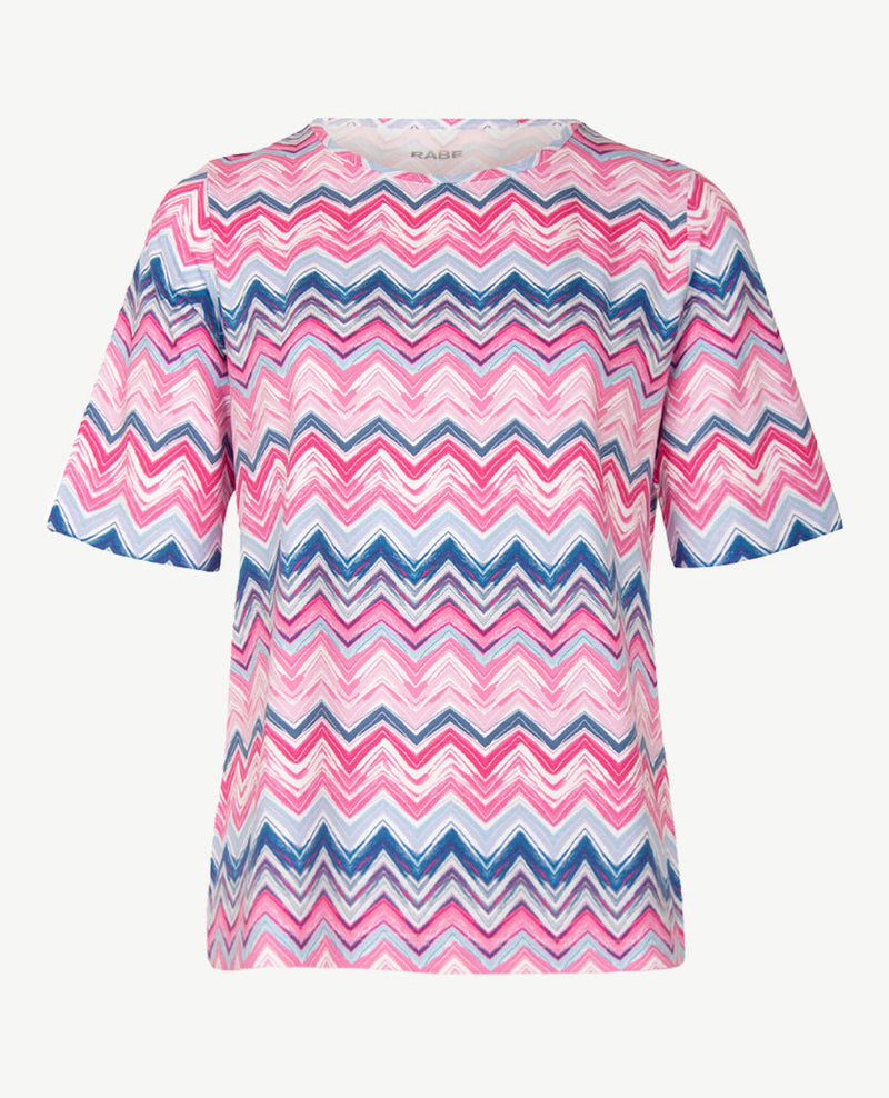Rabe - Ronde hals - Zigzag met rose blue en wit
