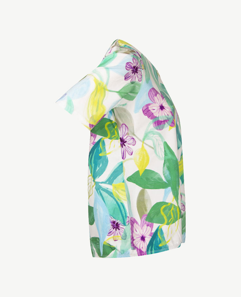 Rabe - Blouson top - Ronde hals - Bloem blue, lila, groen en wit