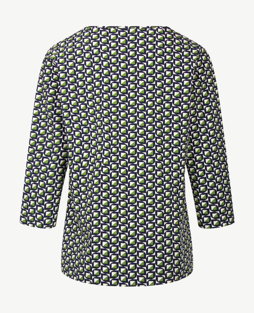 Rabe - Top - Ronde hals - jersey - Dessin met groen, navy en wit