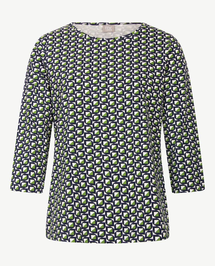 Rabe - Top - Ronde hals - jersey - Dessin met groen, navy en wit