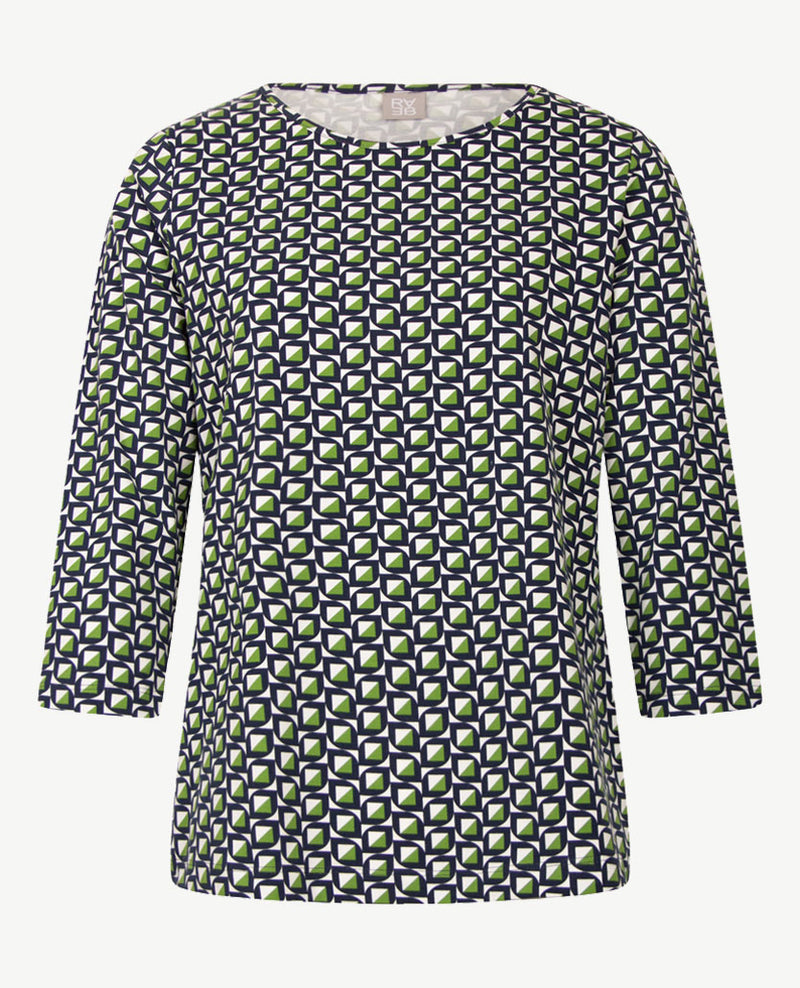 Rabe - Top - Ronde hals - jersey - Dessin met groen, navy en wit