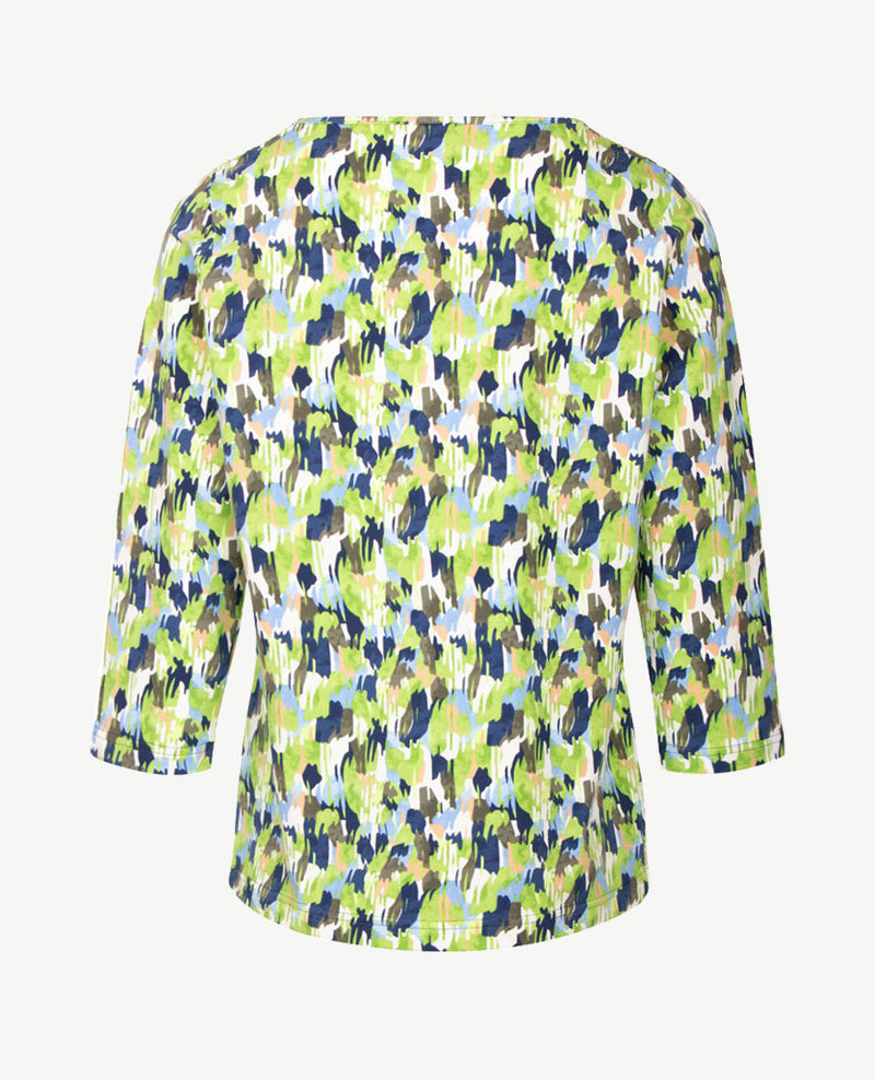 Rabe - Top - Ronde hals - jersey - Grafisch dessin met khaki, groen, navy en wit en blue