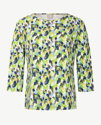 Rabe - Top - Ronde hals - jersey - Grafisch dessin met khaki, groen, navy en wit en blue