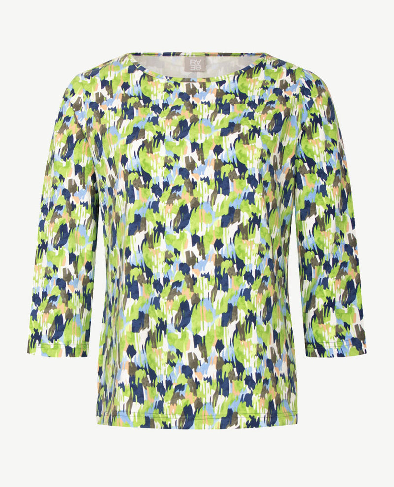 Rabe - Top - Ronde hals - jersey - Grafisch dessin met khaki, groen, navy en wit en blue