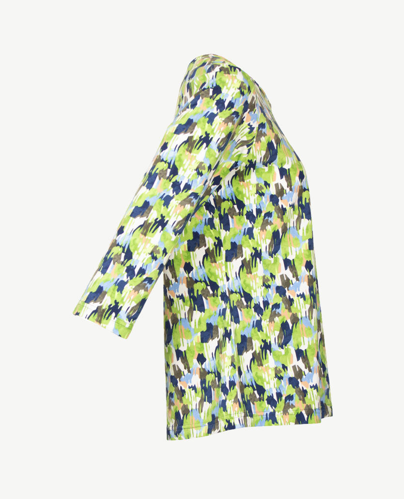 Rabe - Top - Ronde hals - jersey - Grafisch dessin met khaki, groen, navy en wit en blue