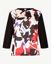 Rabe - Blouson met ronde hals - Satijn - Off-white met zwart, rood en paars