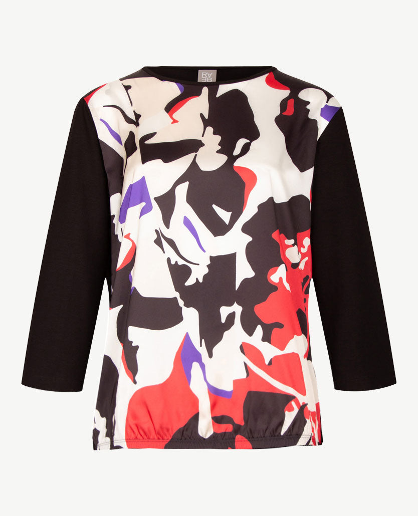 Rabe - Blouson met ronde hals - Satijn - Off-white met zwart, rood en paars