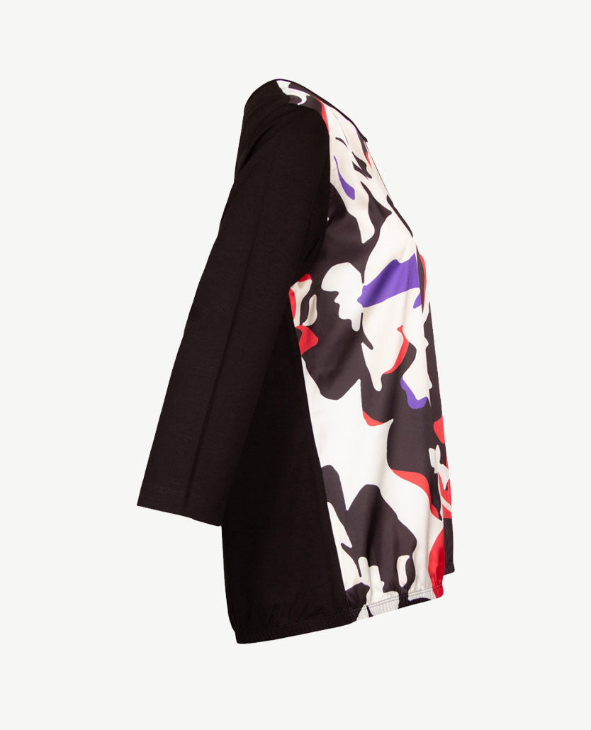 Rabe - Blouson met ronde hals - Satijn - Off-white met zwart, rood en paars