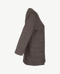 Rabe - Damestop - ronde hals - reliëf - Donker taupe zijkant