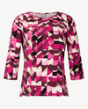 Rabe - Top - ronde hals - jersey - Dessin met rose, burgundy, wit, zwart en beige