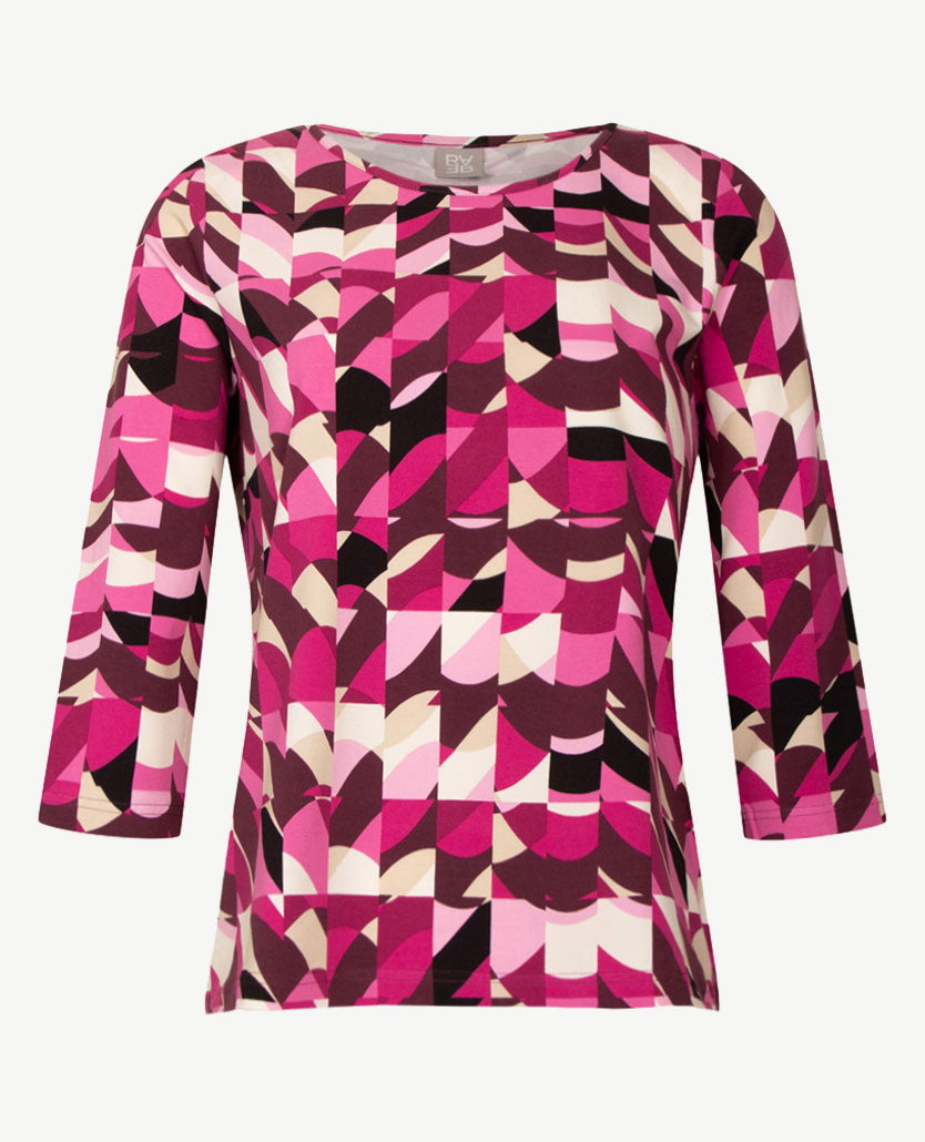 Rabe - Top - ronde hals - jersey - Dessin met rose, burgundy, wit, zwart en beige