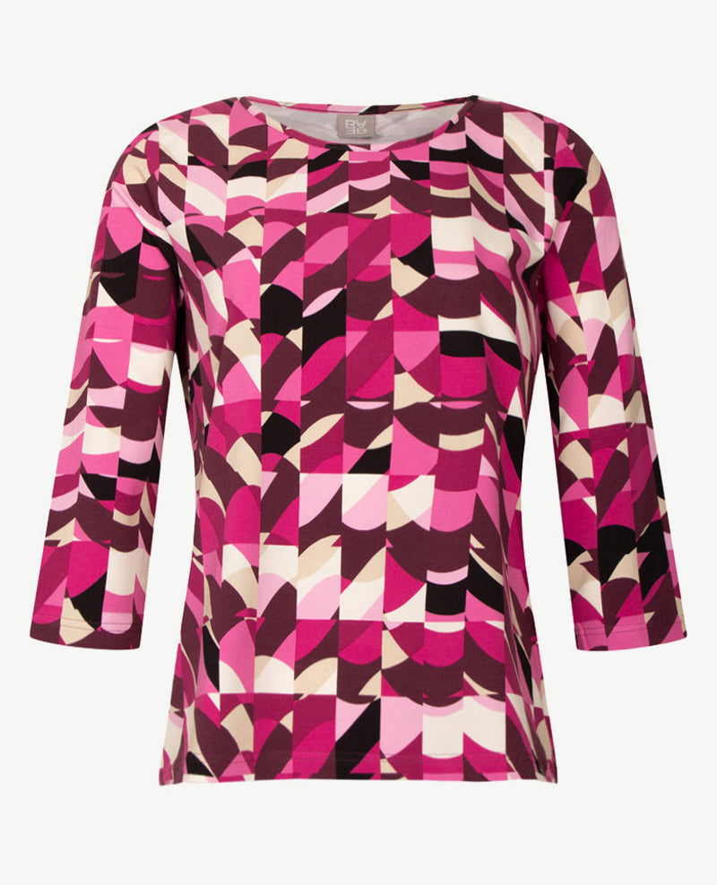 Rabe - Top - ronde hals - jersey - Dessin met rose, burgundy, wit, zwart en beige