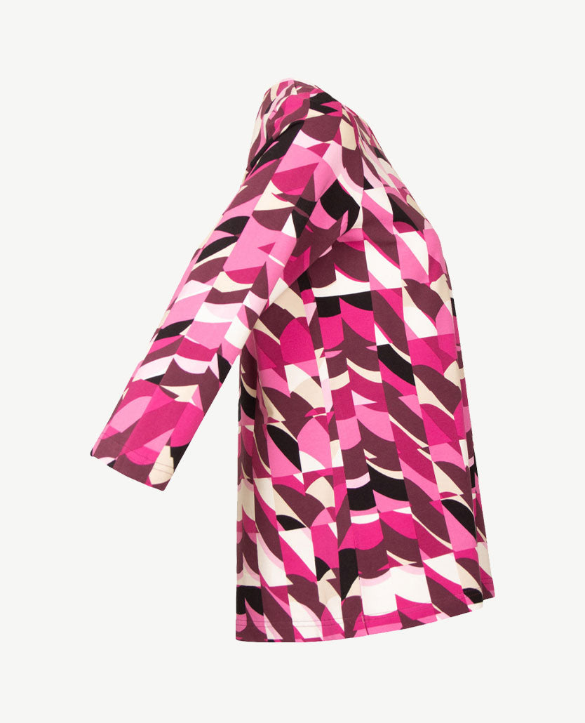 Rabe - Top - ronde hals - jersey - Dessin met rose, burgundy, wit, zwart en beige