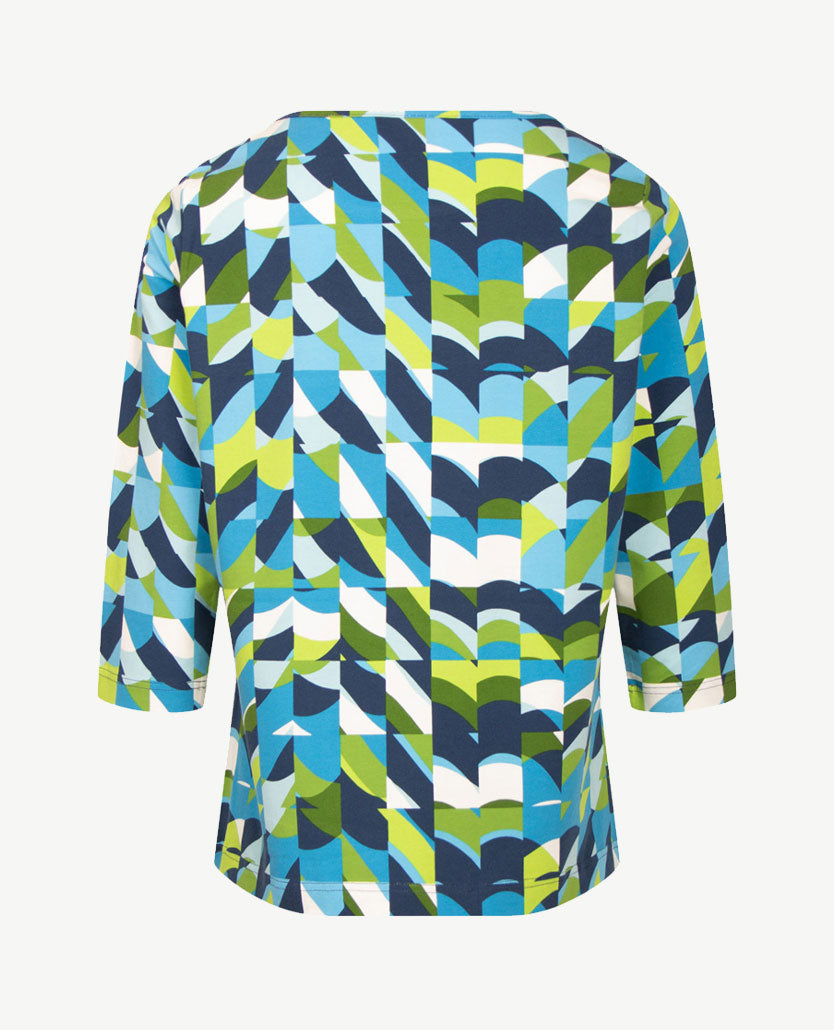 Rabe - Top - ronde hals - jersey - Navy, turqoise, groen en wit