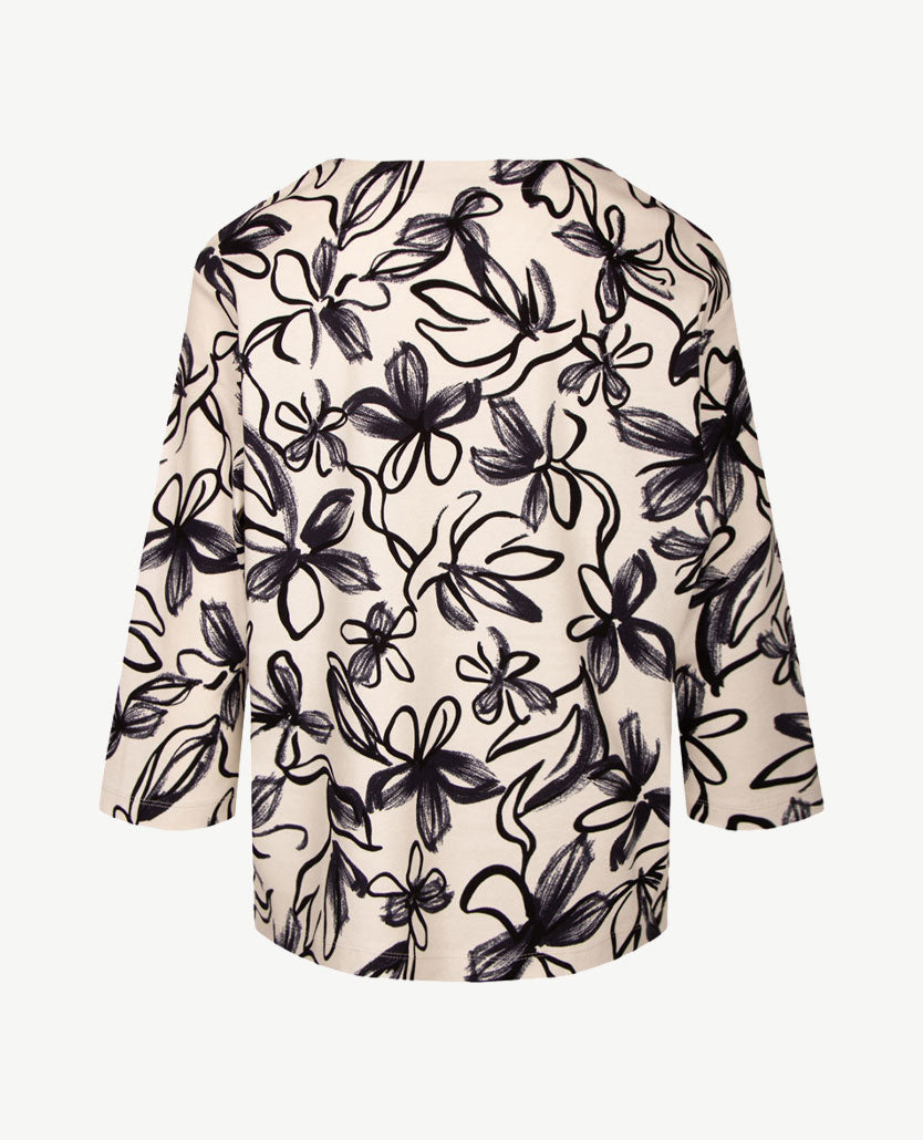 Rabe - Top - Ronde hals - Sweatjersey - Off-white met zwart
