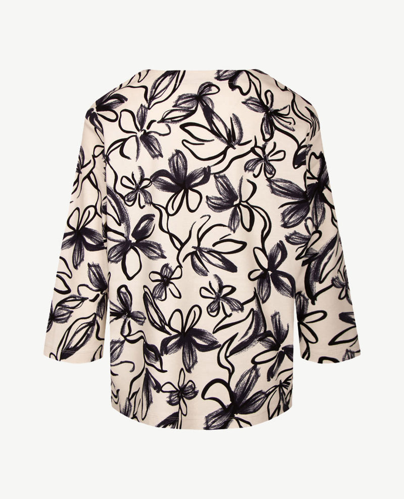 Rabe - Top - Ronde hals - Sweatjersey - Off-white met zwart