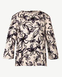 Rabe - Top - Ronde hals - Sweatjersey - Off-white met zwart
