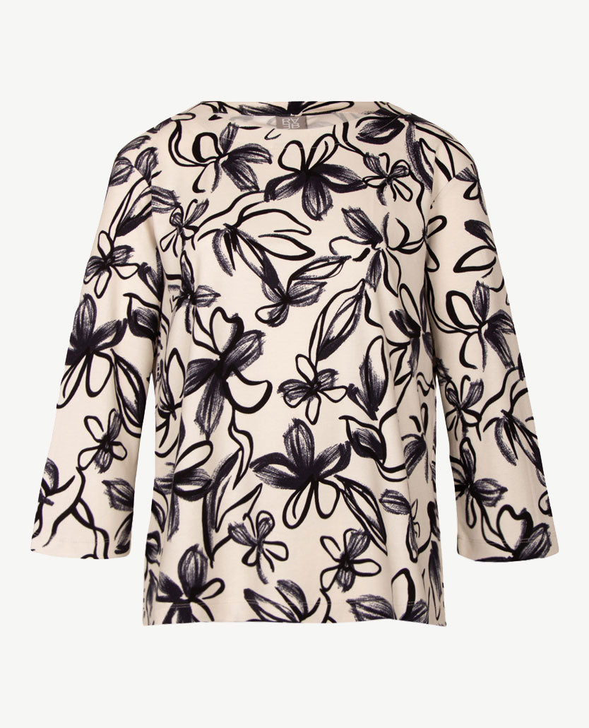Rabe - Top - Ronde hals - Sweatjersey - Off-white met zwart