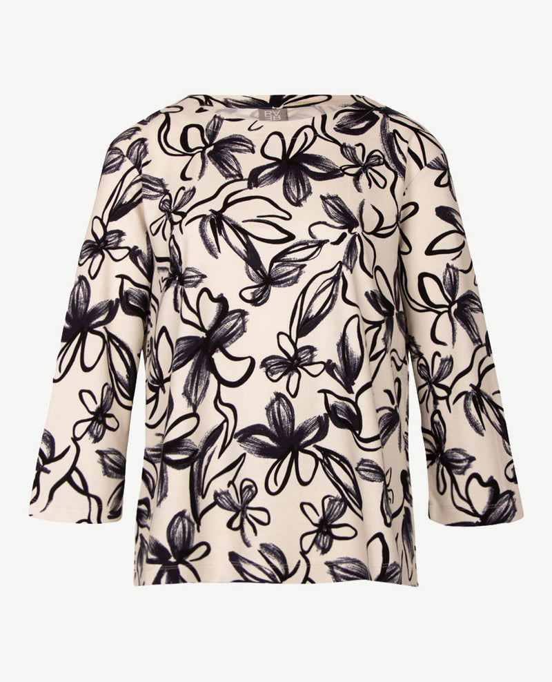 Rabe - Top - Ronde hals - Sweatjersey - Off-white met zwart