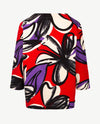 Rabe - Top - Ronde hals - ribbeljersey - Dessin rood, zwart, beige en paars