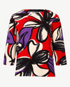 Rabe - Top - Ronde hals - ribbeljersey - Dessin rood, zwart, beige en paars