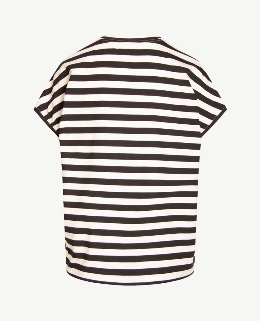 Rabe - Top - ronde hals - jersey - Streep en dessin in beige, zwart en off-white