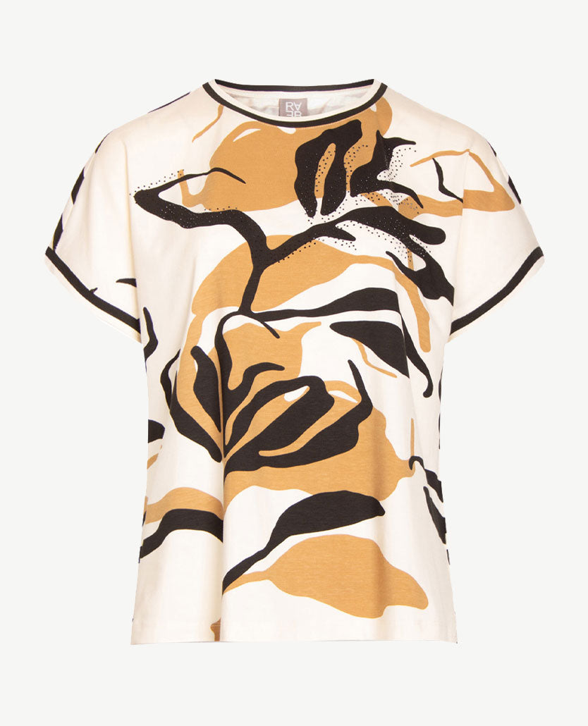 Rabe - Top - ronde hals - jersey - Streep en dessin in beige, zwart en off-white