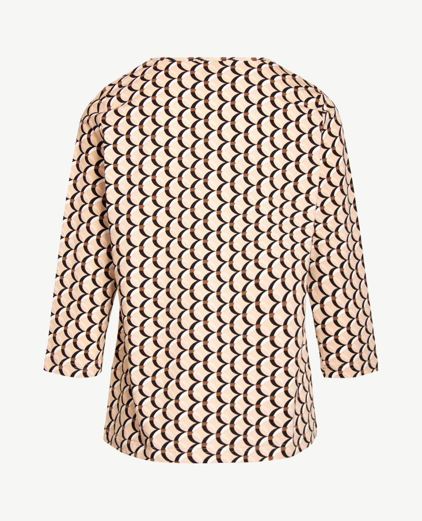 Rabe - Top - ronde hals - jersey - Beige met wit, zwart en choco