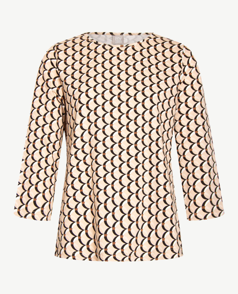 Rabe - Top - ronde hals - jersey - Beige met wit, zwart en choco