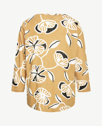 Rabe - Top - ronde hals - jersey - Donker beige met zwart en off-white