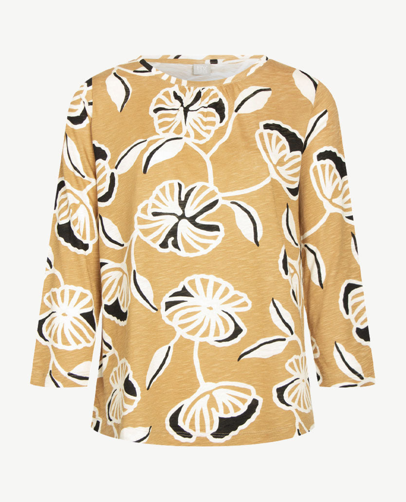 Rabe - Top - ronde hals - jersey - Donker beige met zwart en off-white