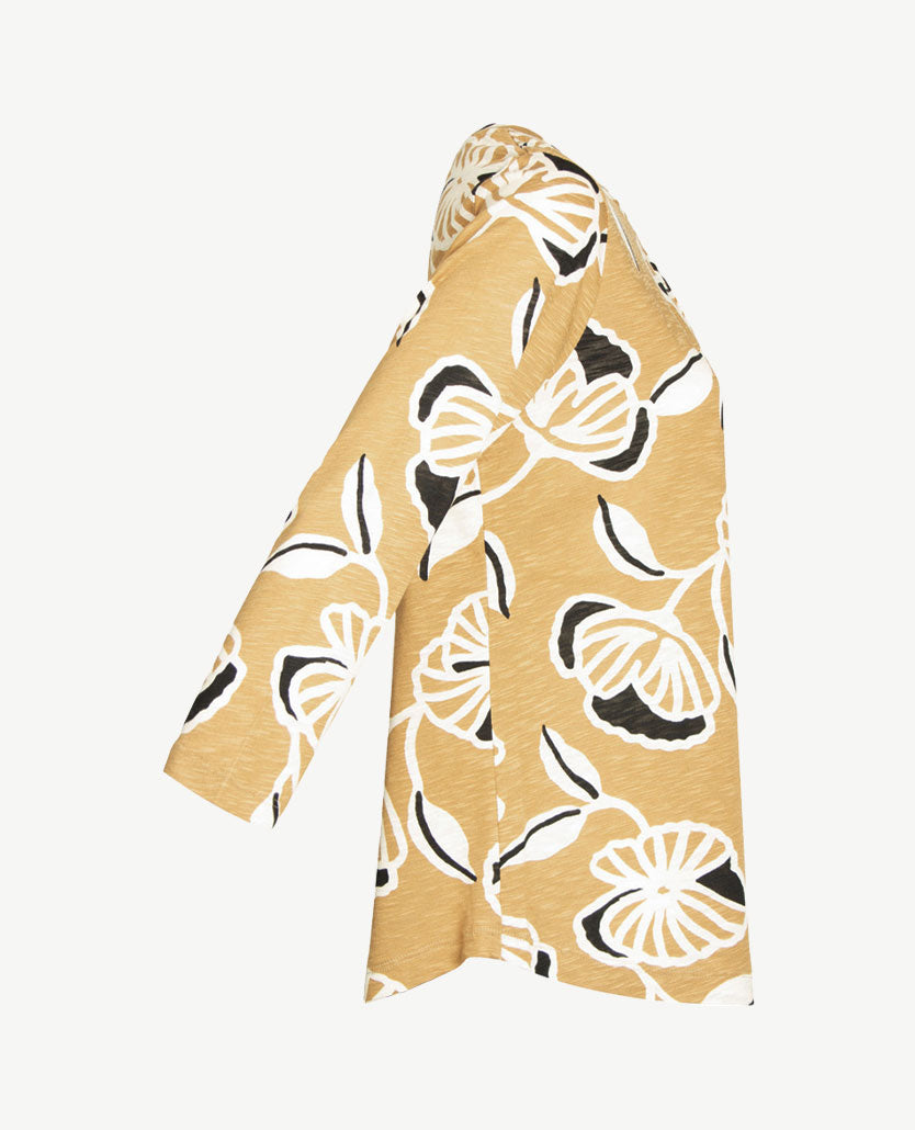 Rabe - Top - ronde hals - jersey - Donker beige met zwart en off-white