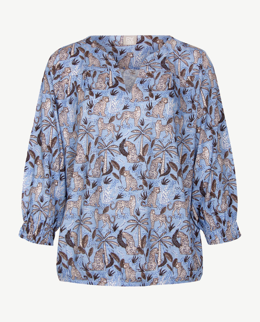 Rabe - Blouson - Ronde v-hals - jersey - Luipaard blue met beige, choco en off-white