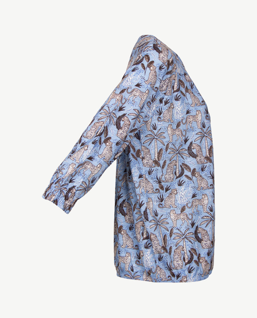 Rabe - Blouson - Ronde v-hals - jersey - Luipaard blue met beige, choco en off-white