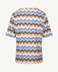 Rabe - Top - ronde hals - jersey - Dessin zigzag choco, beige en blauwen