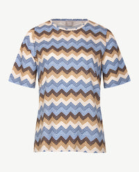 Rabe - Top - ronde hals - jersey - Dessin zigzag choco, beige en blauwen