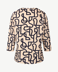 Rabe - Damestop - ronde hals - jersey - Dessin met beige met navy en wit