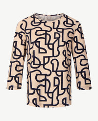 Rabe - Damestop - ronde hals - jersey - Dessin met beige met navy en wit