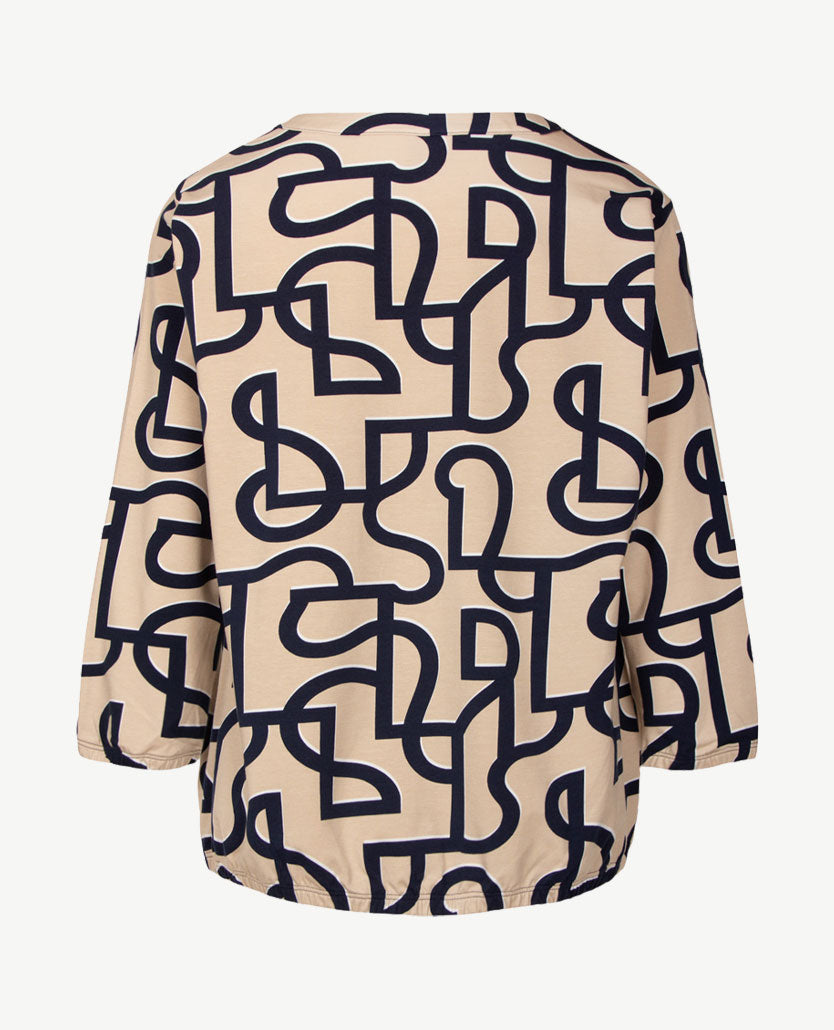 Rabe - Blouson dames - ronde hals - jersey - Dessin beige met navy en wit