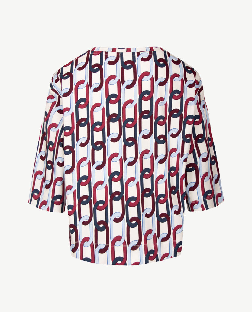 Rabe - Damestop - ronde hals - jersey - Dessin met cream, blue en merlot