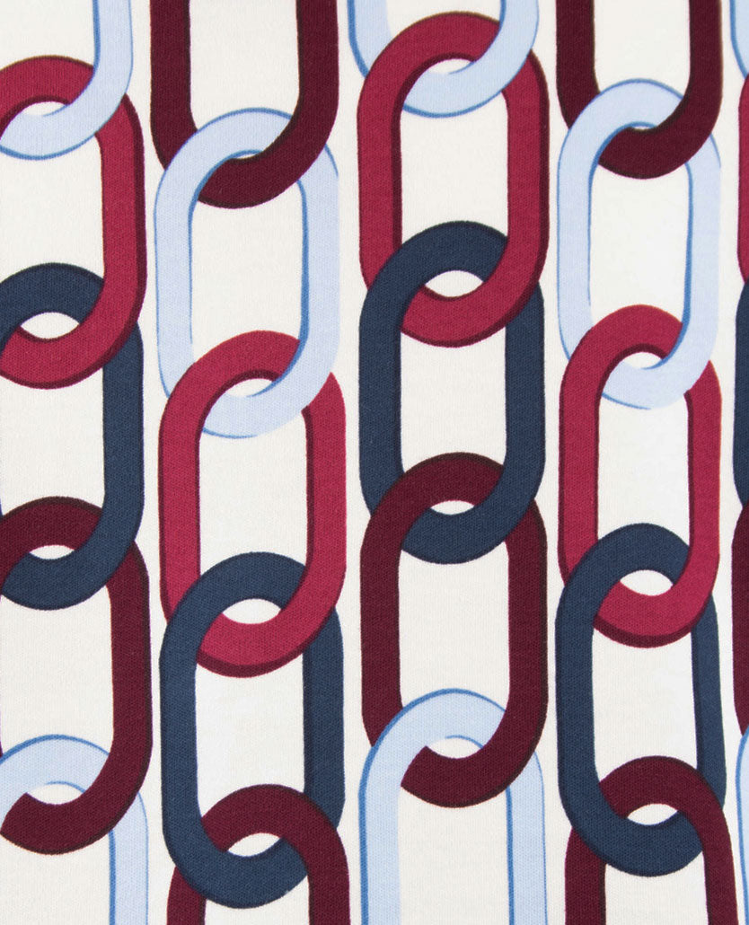Rabe - Damestop - ronde hals - jersey - Dessin met cream, blue en merlot