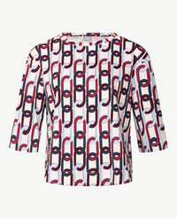 Rabe - Damestop - ronde hals - jersey - Dessin met cream, blue en merlot