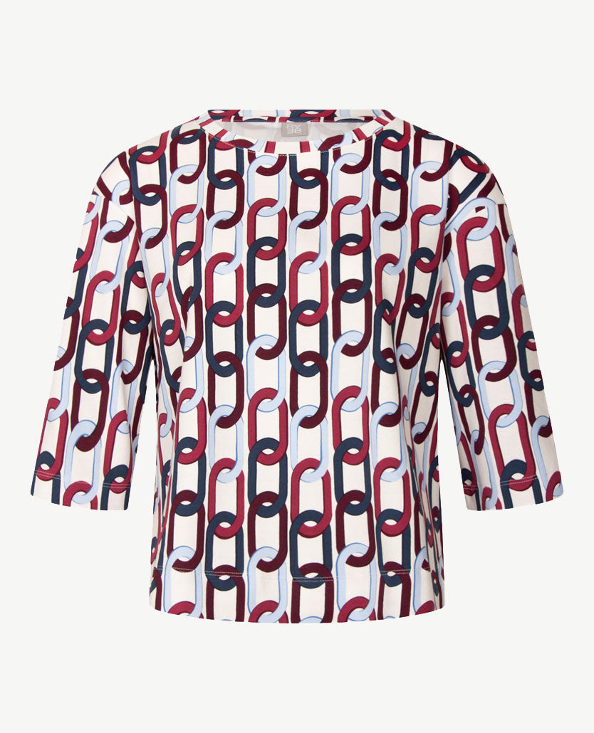 Rabe - Damestop - ronde hals - jersey - Dessin met cream, blue en merlot